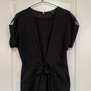 Banana Republic Black Short Sleeve Jumpsuit with Pockets and Buttoned Shoulders